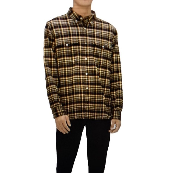 Flannel Shirt Everlane Mens Brushed Flannel Brown Plaid Cotton Long Size… - Picture 1 of 15